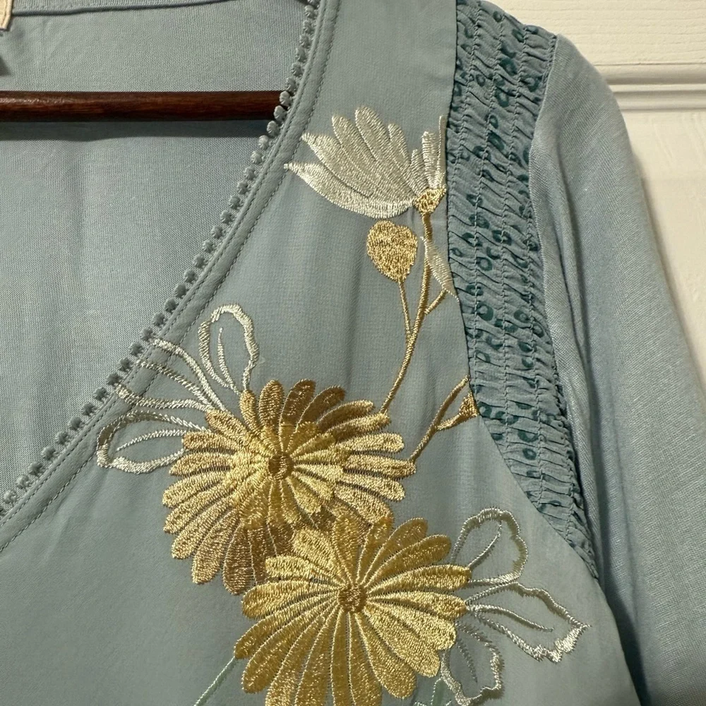 Tiny Brand Anthropologie Women’s Blue Motif Long-Sleeve Ruffled Top size varies - Picture 7 of 14